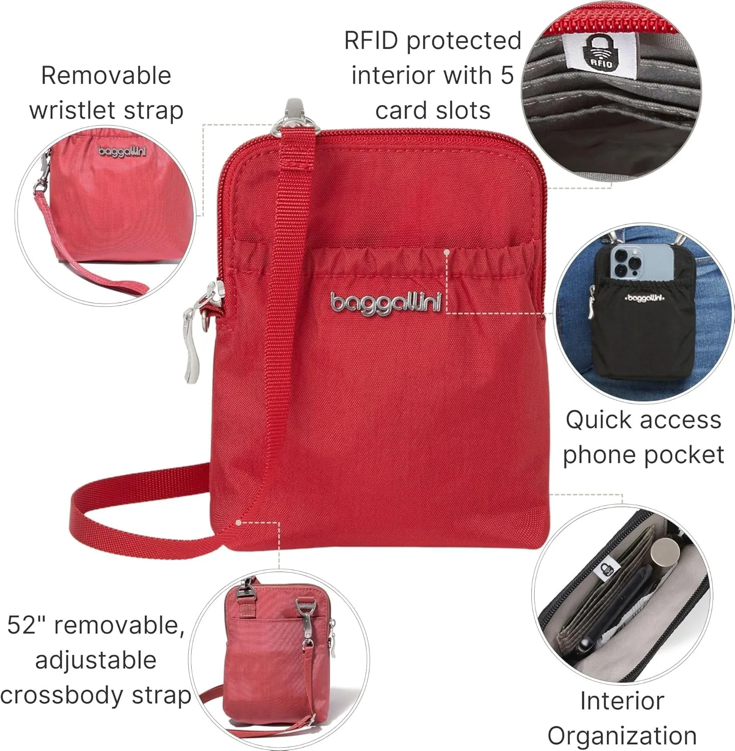 Baggallini Bryant Pouch Small Crossbody Bag for Women - Phone Purse with Crossbody Strap - Lightweight Crossbody Pouch