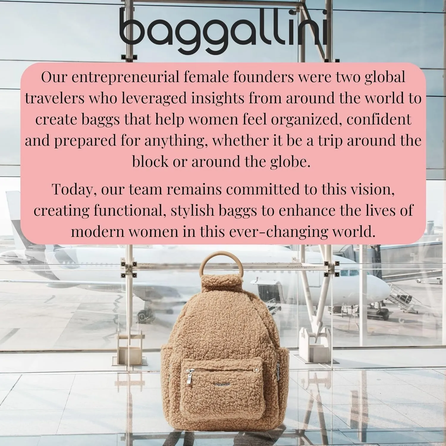 Baggallini Womens All Day Backpack With RFID Phone Wristlet, Taupe Faux Shearling