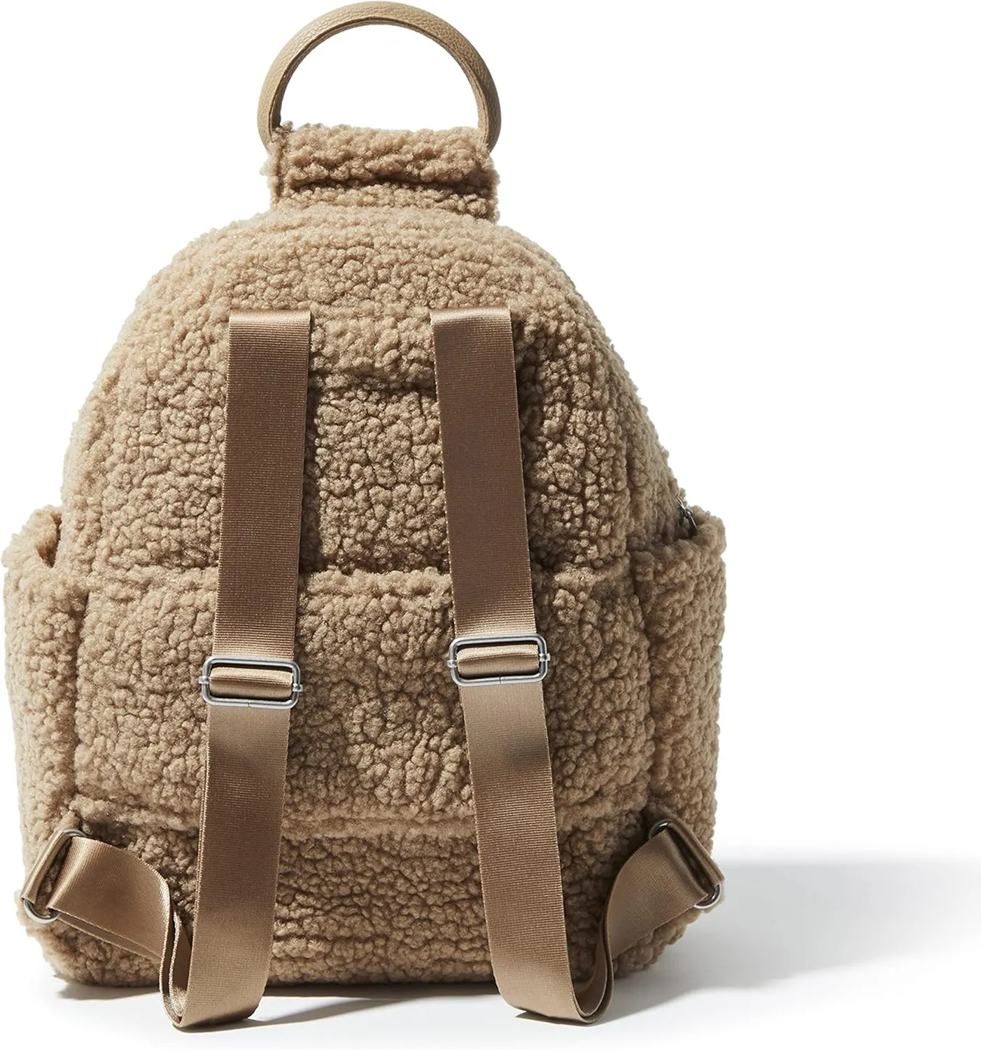 Baggallini Womens All Day Backpack With RFID Phone Wristlet, Taupe Faux Shearling