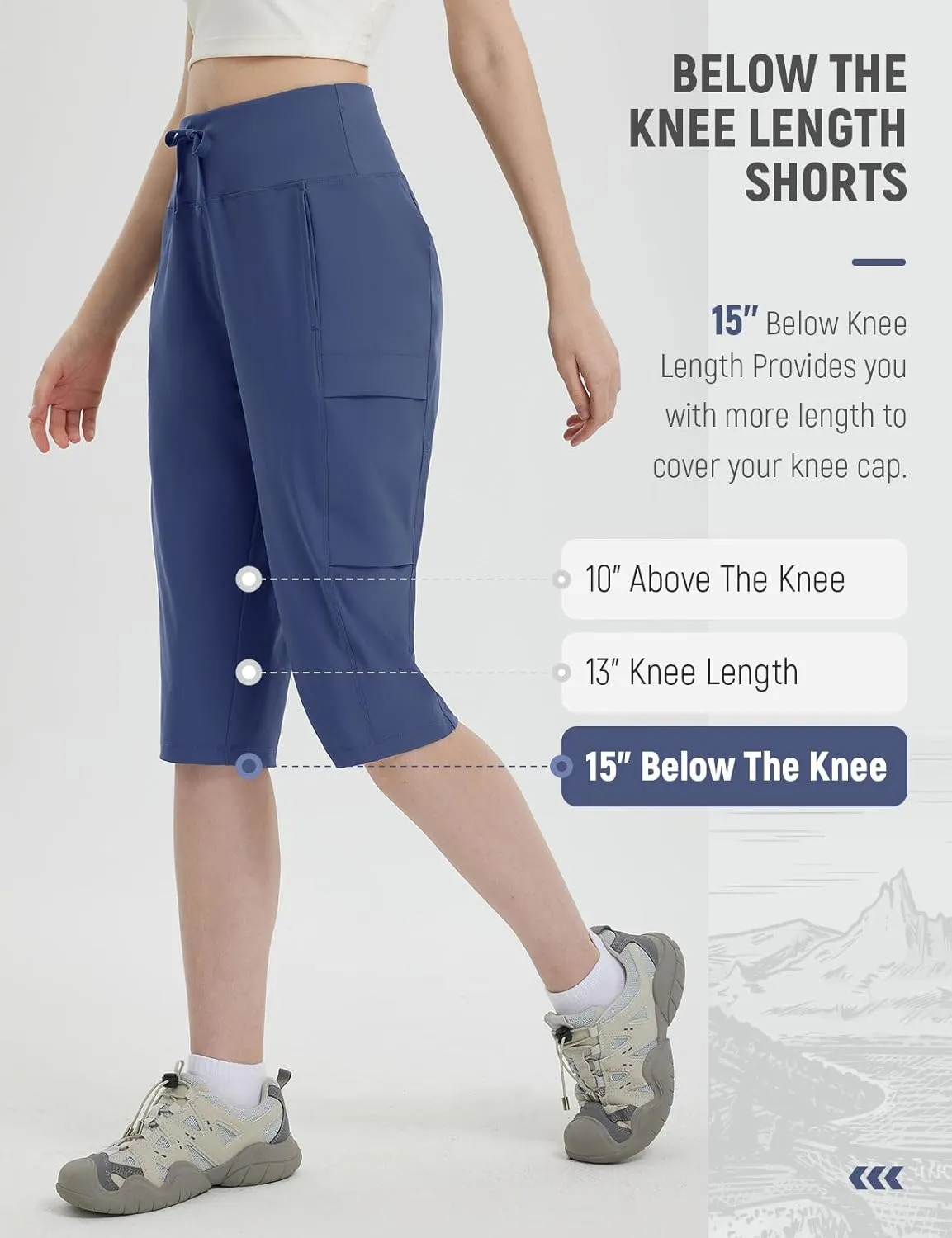 baleaf 15'' Long Shorts for Women Hiking Knee Length Quick Dry Cargo Capri Pants Bermuda Stretchy Lightweight