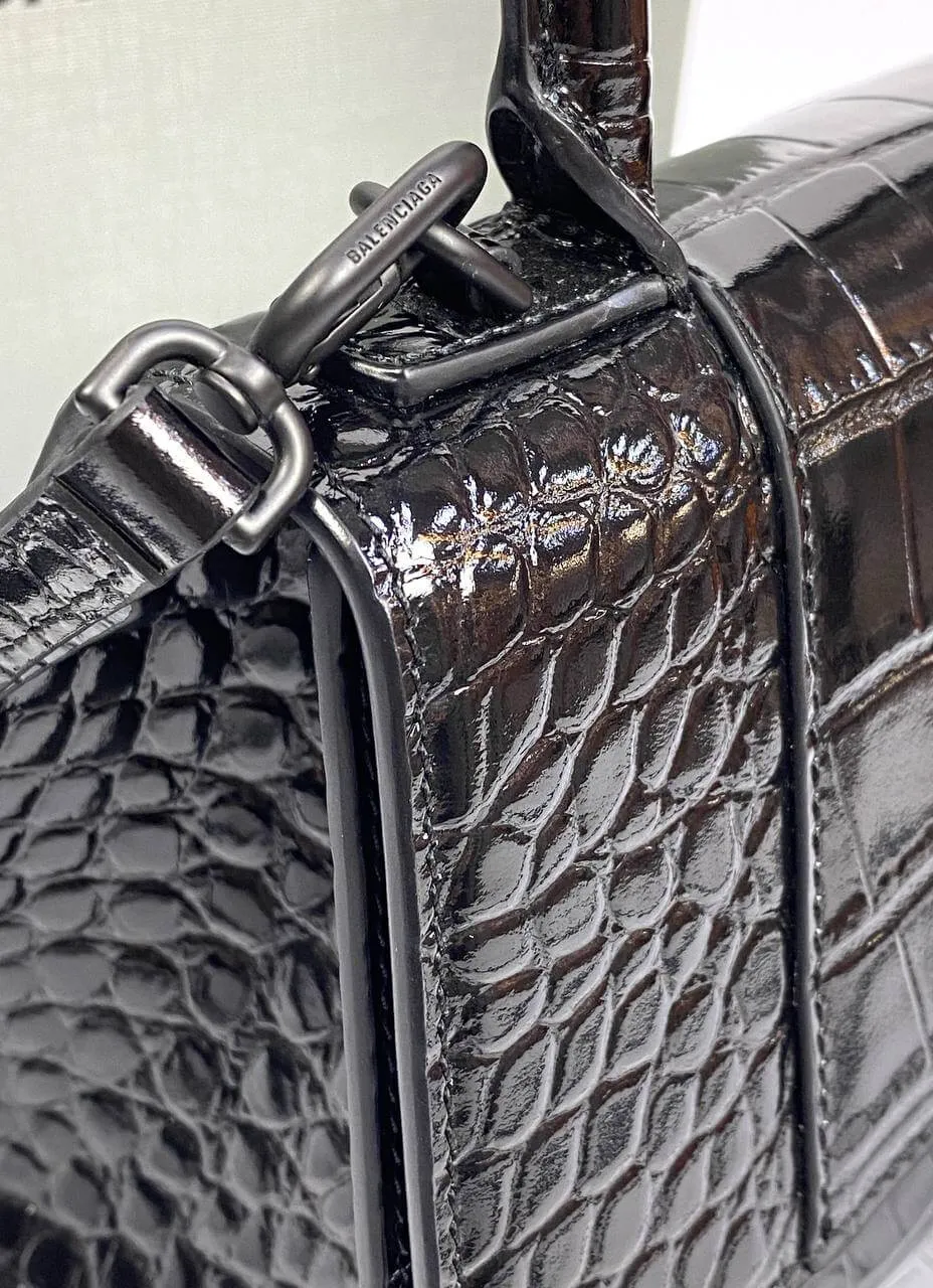 Balenciaga Hourglass croc-effect leather cross-body bag black