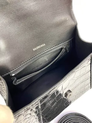 Balenciaga Hourglass croc-effect leather cross-body bag black