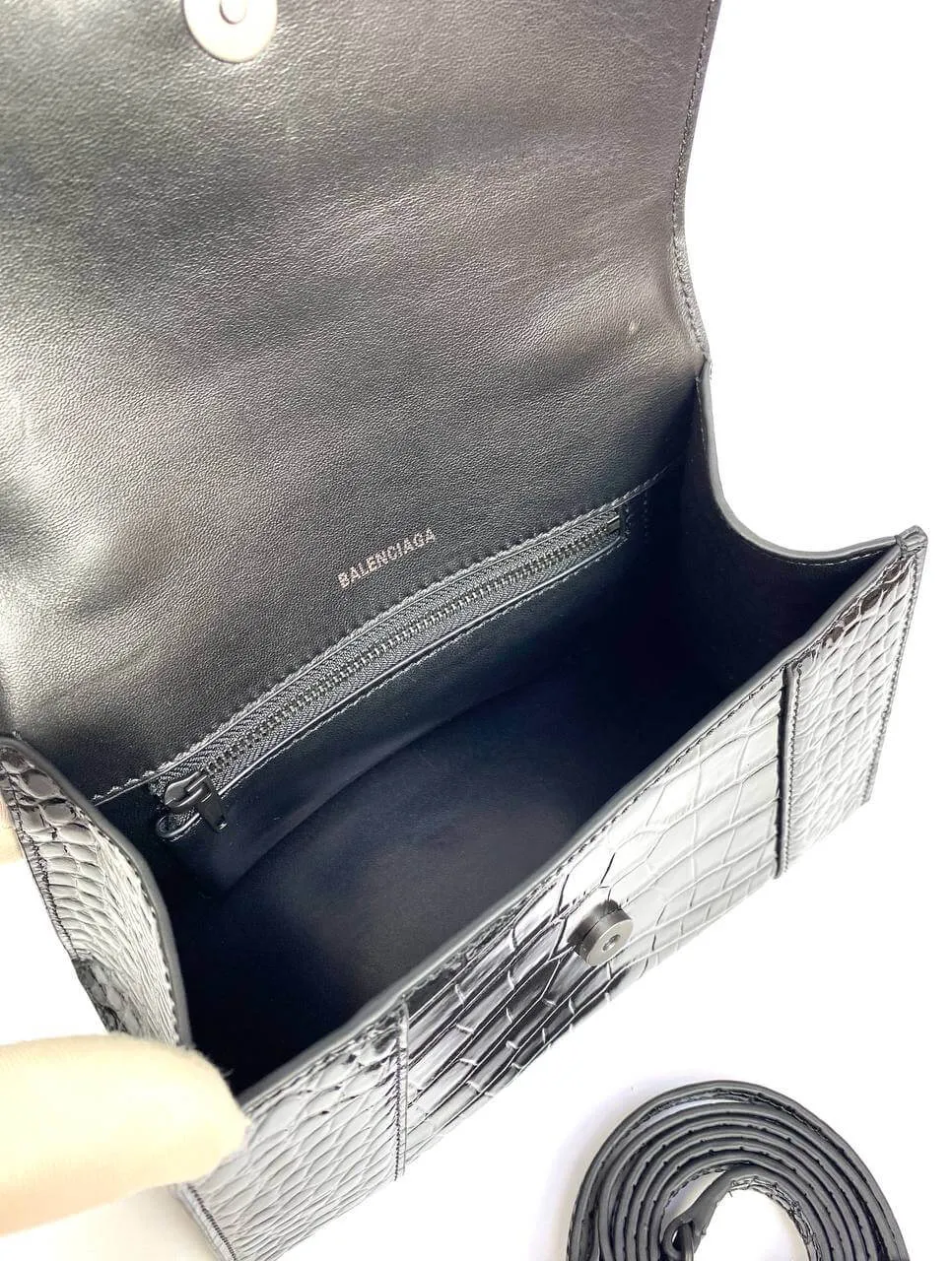 Balenciaga Hourglass croc-effect leather cross-body bag black
