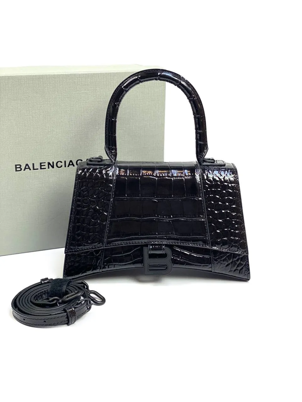 Balenciaga Hourglass croc-effect leather cross-body bag black