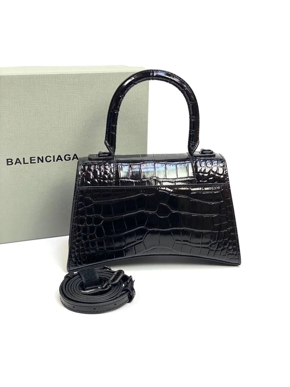 Balenciaga Hourglass croc-effect leather cross-body bag black