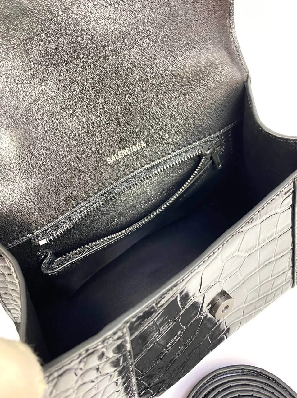 Balenciaga Hourglass croc-effect leather cross-body bag black