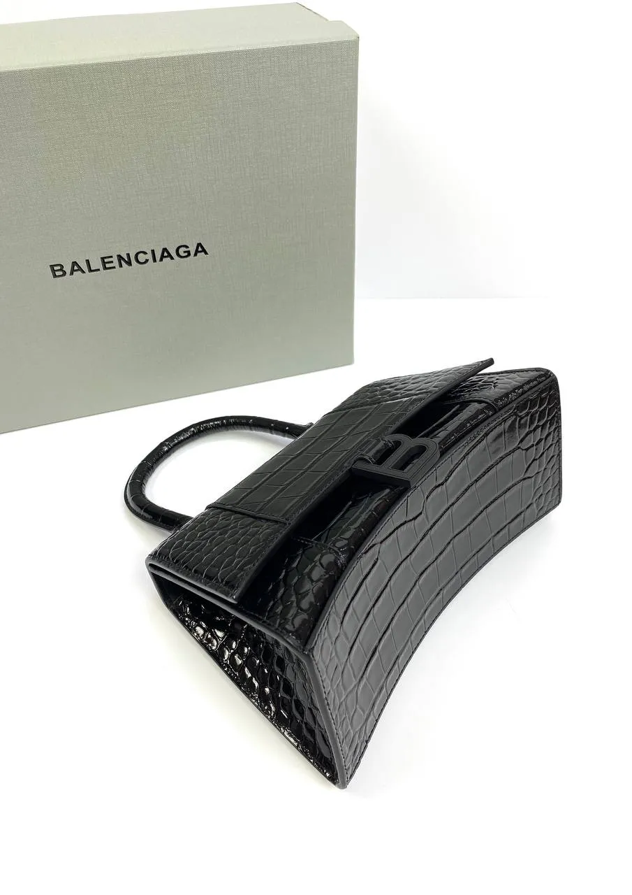 Balenciaga Hourglass croc-effect leather cross-body bag black