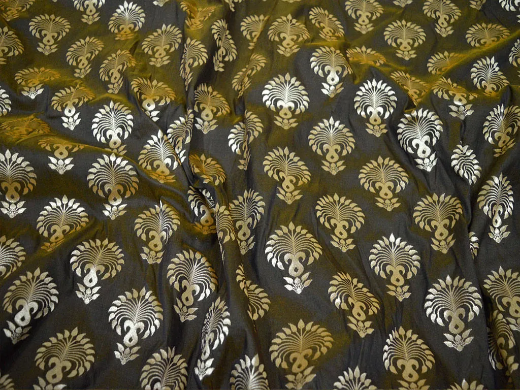 Banarasi Black and Gold Brocade by the yard Bridal Costumes Indian Wedding Dress Banarasi Blended Silk Fabric DIY Crafting Sewing Curtains