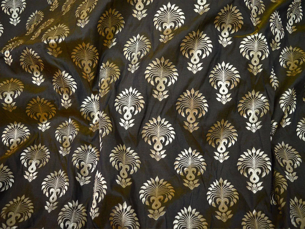 Banarasi Black and Gold Brocade by the yard Bridal Costumes Indian Wedding Dress Banarasi Blended Silk Fabric DIY Crafting Sewing Curtains