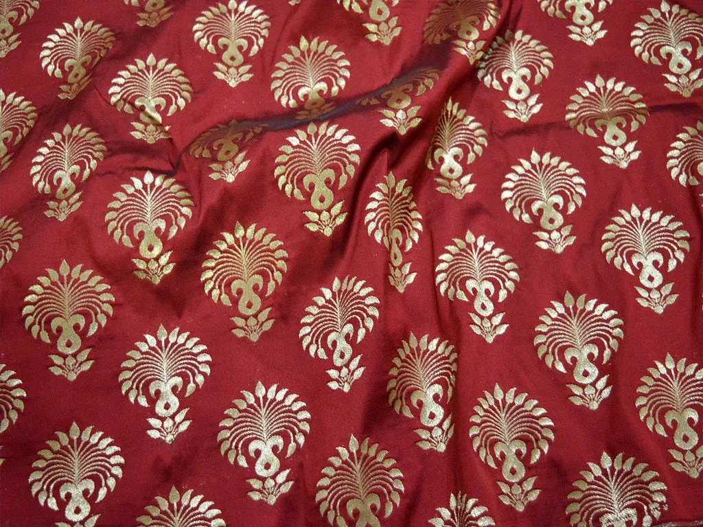 Banarasi Brocade fabric by the Yard Indian Burgundy Brocade Banarasi Bridal Wedding Lehenga Dress Fabric Home Decor Table Runner Curtains