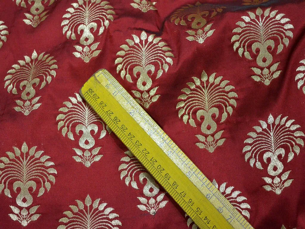 Banarasi Brocade fabric by the Yard Indian Burgundy Brocade Banarasi Bridal Wedding Lehenga Dress Fabric Home Decor Table Runner Curtains