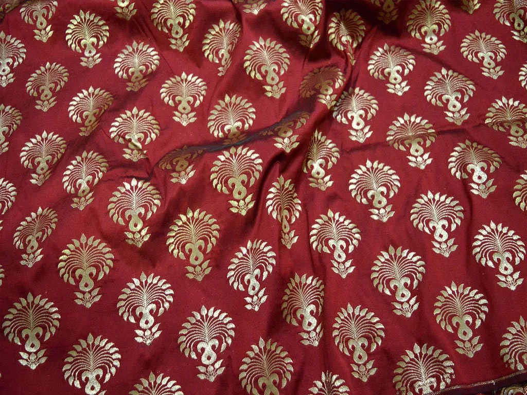 Banarasi Brocade fabric by the Yard Indian Burgundy Brocade Banarasi Bridal Wedding Lehenga Dress Fabric Home Decor Table Runner Curtains