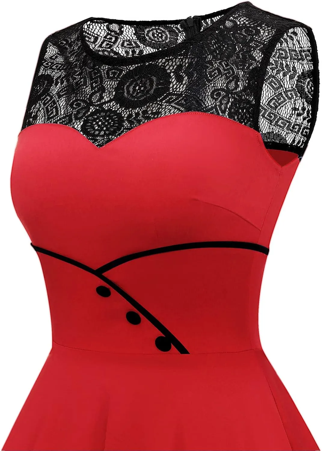 Bbonlinedress Women's 50s Vintage Floral Lace Retro Rockabilly Sleeveless Round Neck Cocktail Party Swing Dress