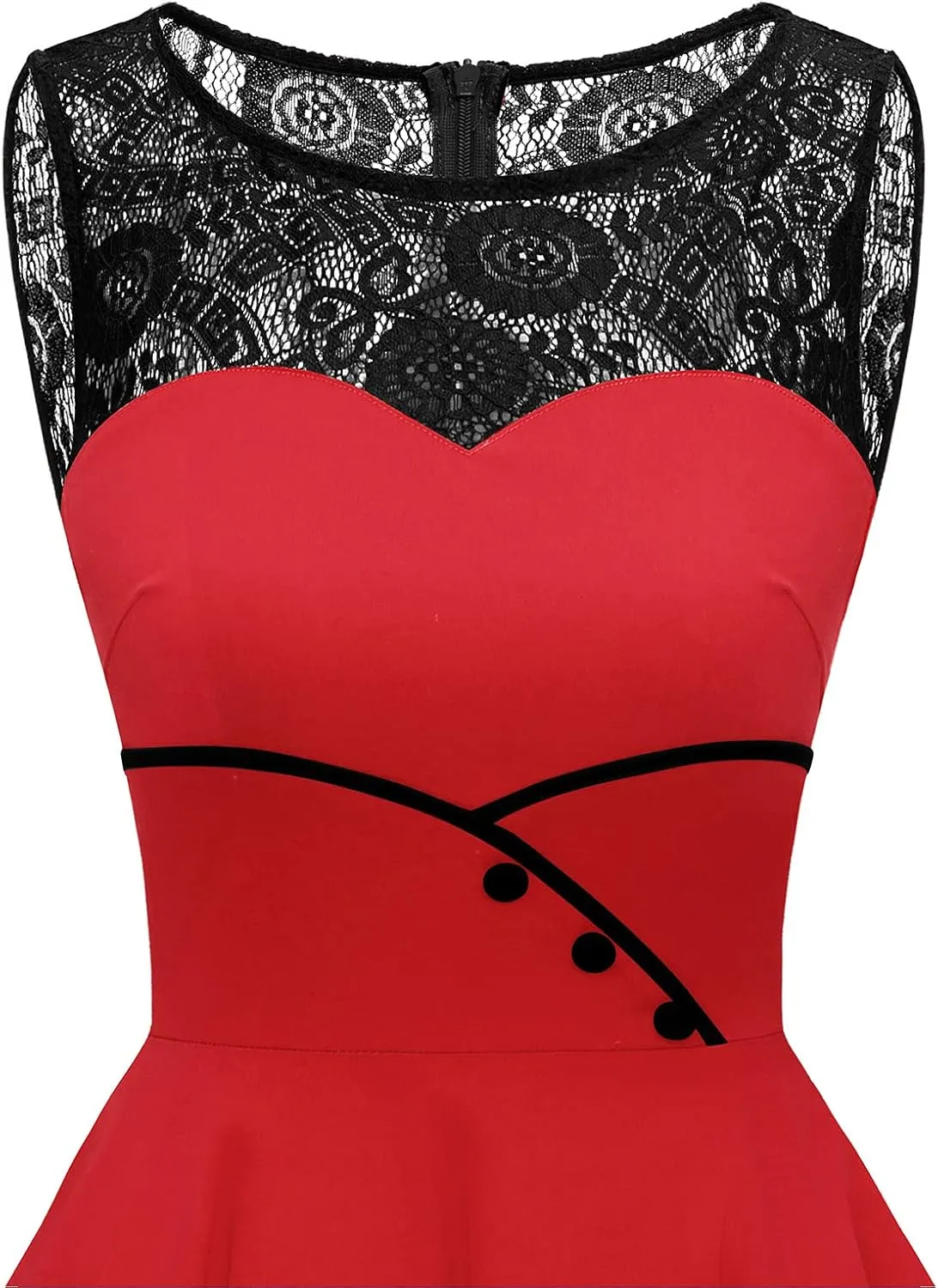 Bbonlinedress Women's 50s Vintage Floral Lace Retro Rockabilly Sleeveless Round Neck Cocktail Party Swing Dress