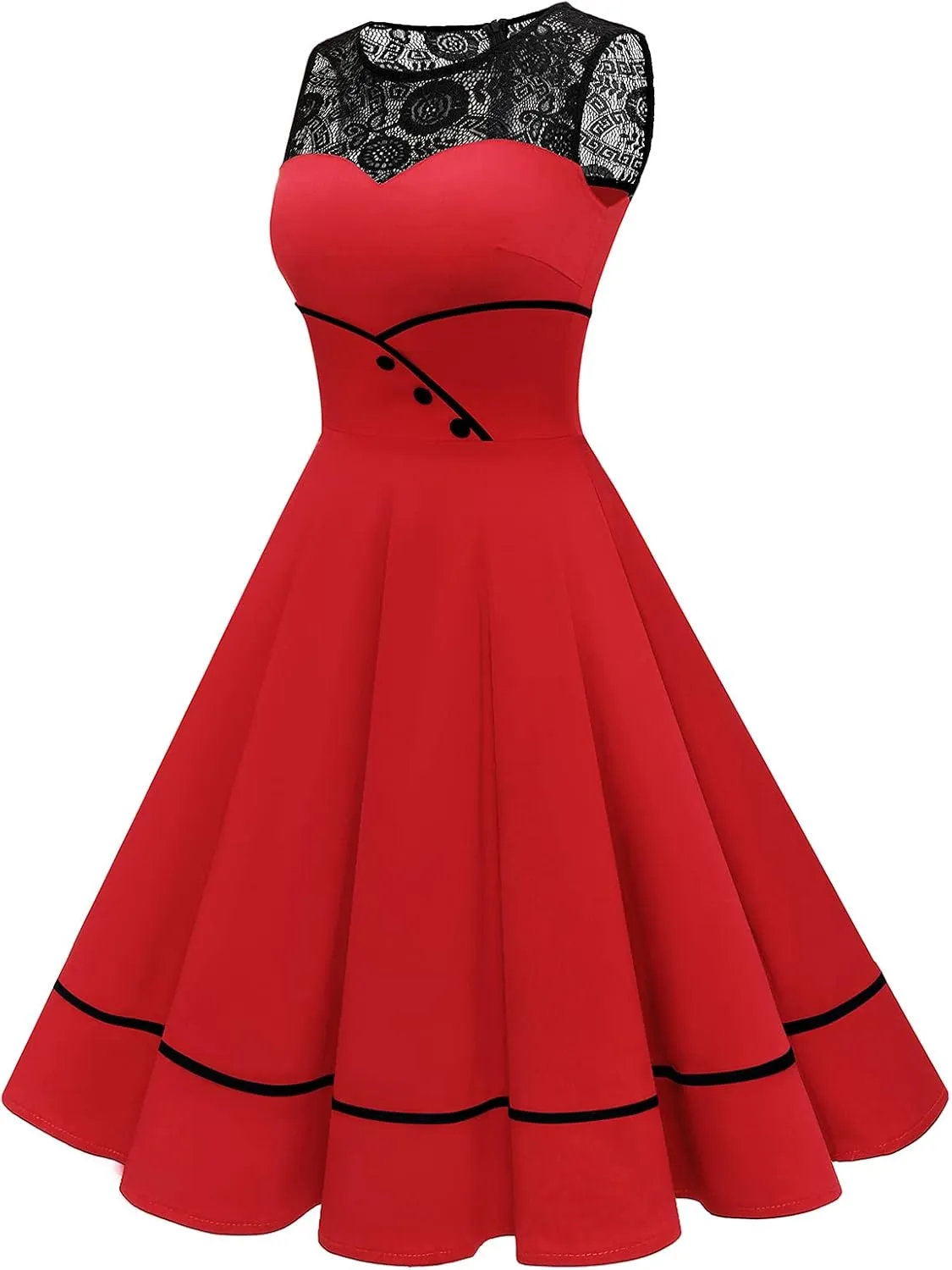 Bbonlinedress Women's 50s Vintage Floral Lace Retro Rockabilly Sleeveless Round Neck Cocktail Party Swing Dress