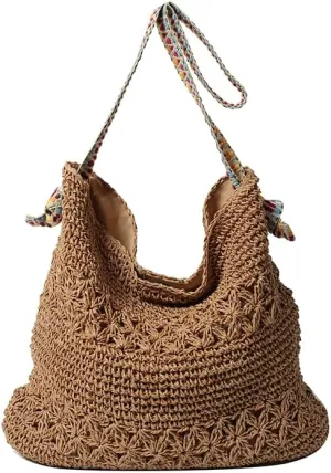 Beach Bag for Women - Straw Tote Boho Crossbody Bag, Summer Woven Handbag for Travel Vocation