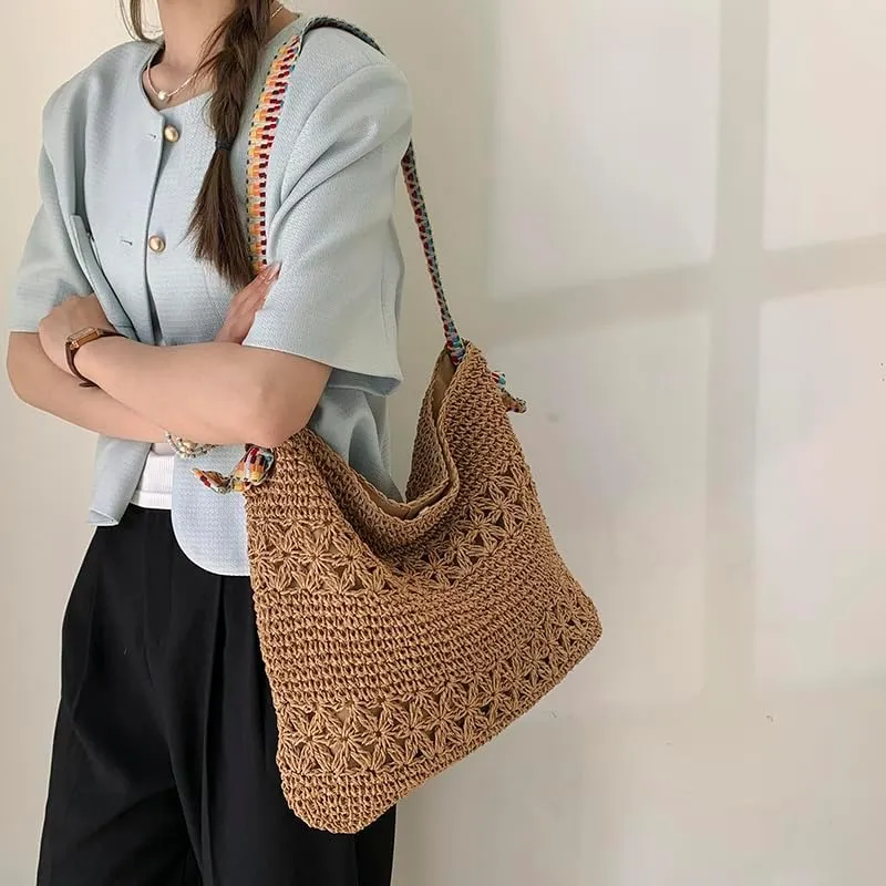 Beach Bag for Women - Straw Tote Boho Crossbody Bag, Summer Woven Handbag for Travel Vocation