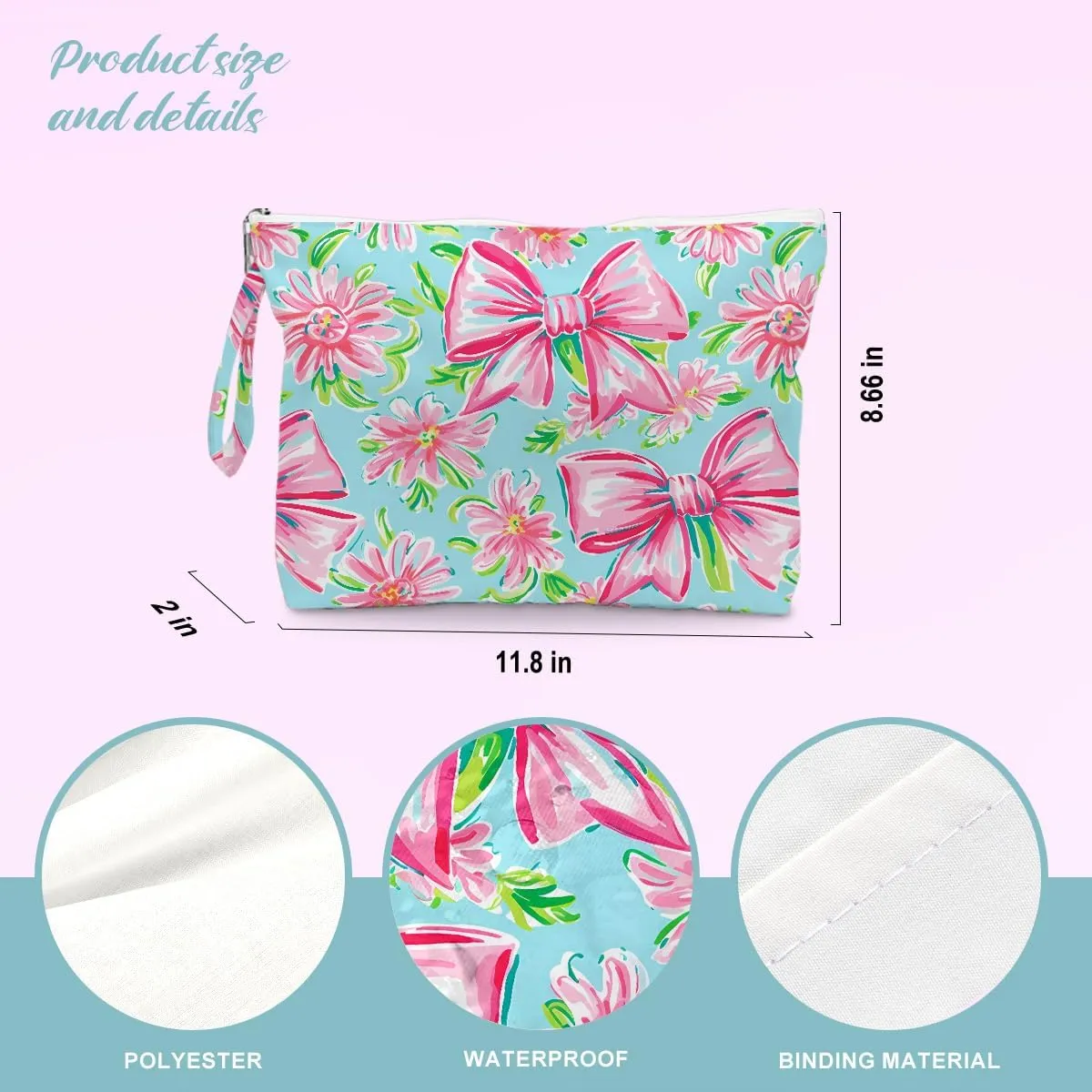 Beach Bags for Women, Beach Towel, Wet Bag Cosmetic Bag, Pool Waterproof Shoulder Tote Bags, Pocket Zipper Summer Travel Essentials, Gifts for Women Birthday - Pink Bow and Flower（3-Piece Set）
