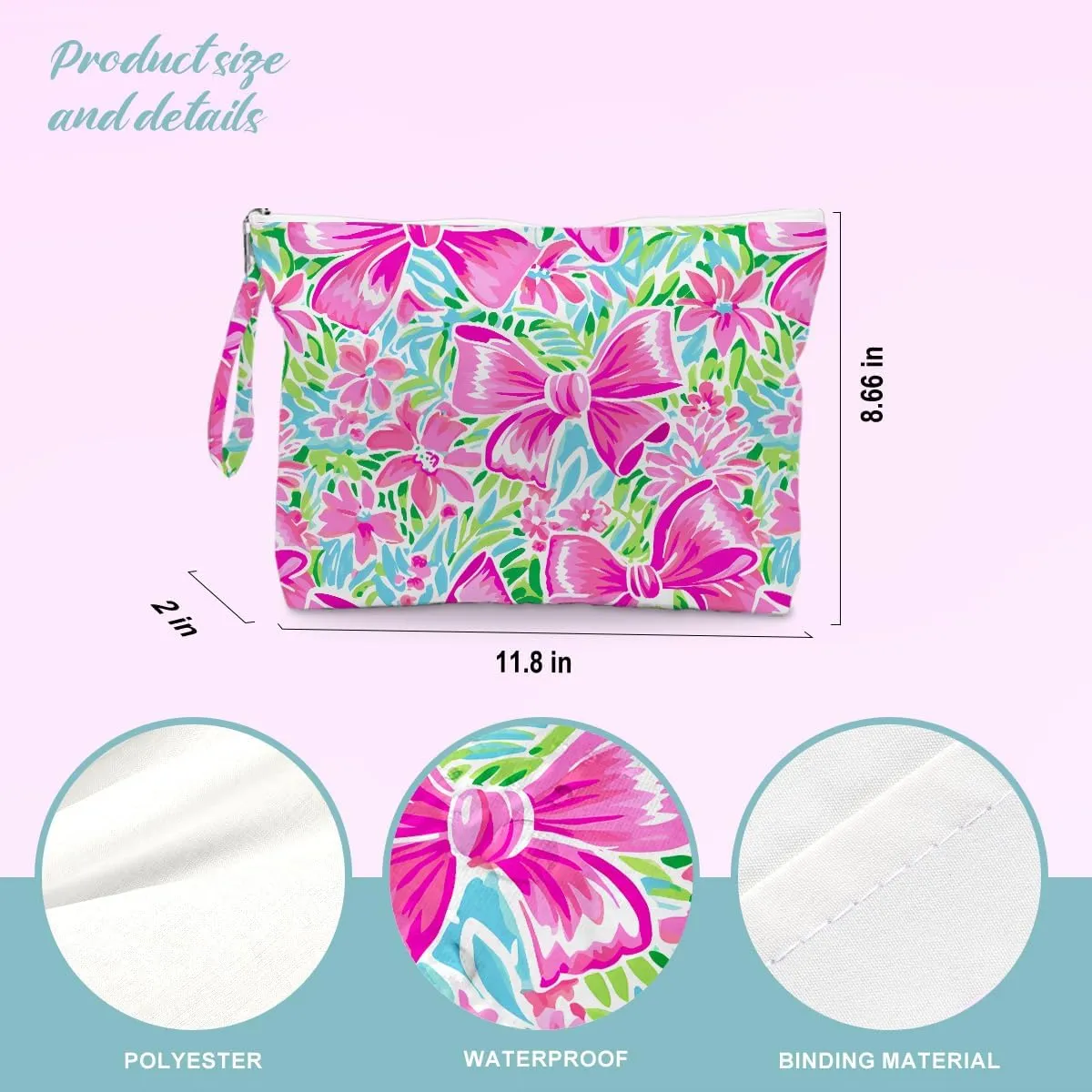 Beach Bags for Women, Beach Towel, Wet Bag Cosmetic Bag, Pool Waterproof Shoulder Tote Bags, Pocket Zipper Summer Travel Essentials, Gifts for Women Birthday - Pink Bow Flower (3-Piece Set)