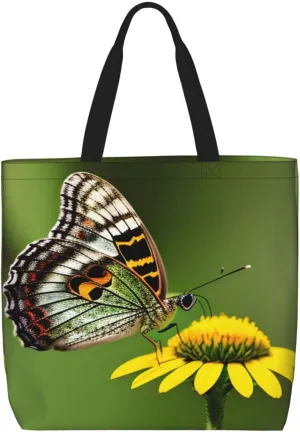 Beautiful glowing butterfly 1 Print Large Capacity Zipper Shoulder Tote Bag,Reusable Grocery,Beach and Travel Bag