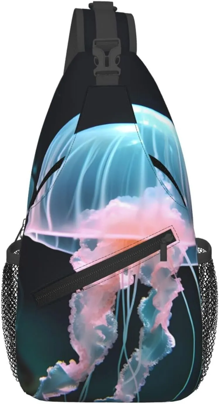 Beautiful Jellyfish Print Cross Chest Bag Diagonally Durable & Comfortable For Travel And Daily Use