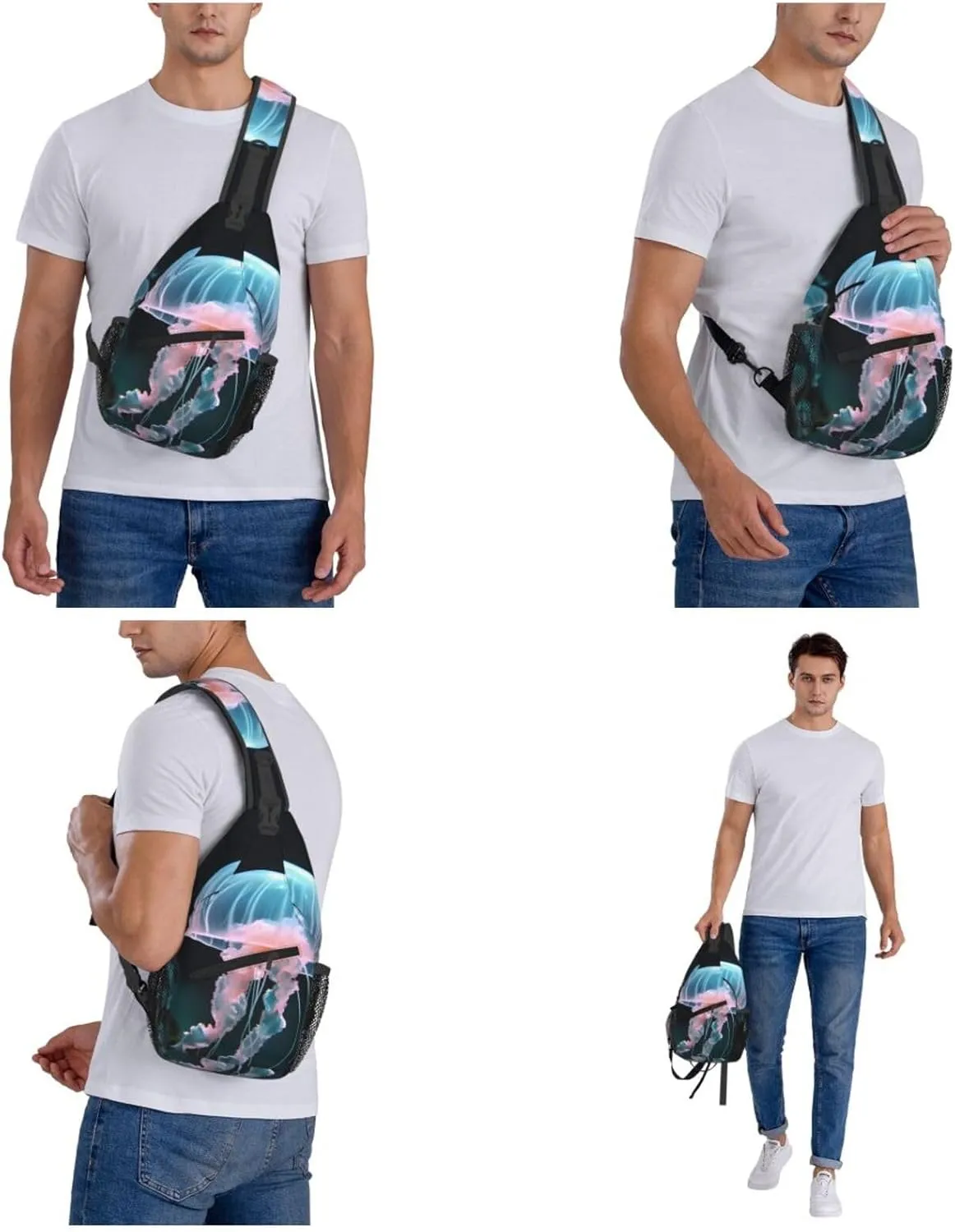 Beautiful Jellyfish Print Cross Chest Bag Diagonally Durable & Comfortable For Travel And Daily Use