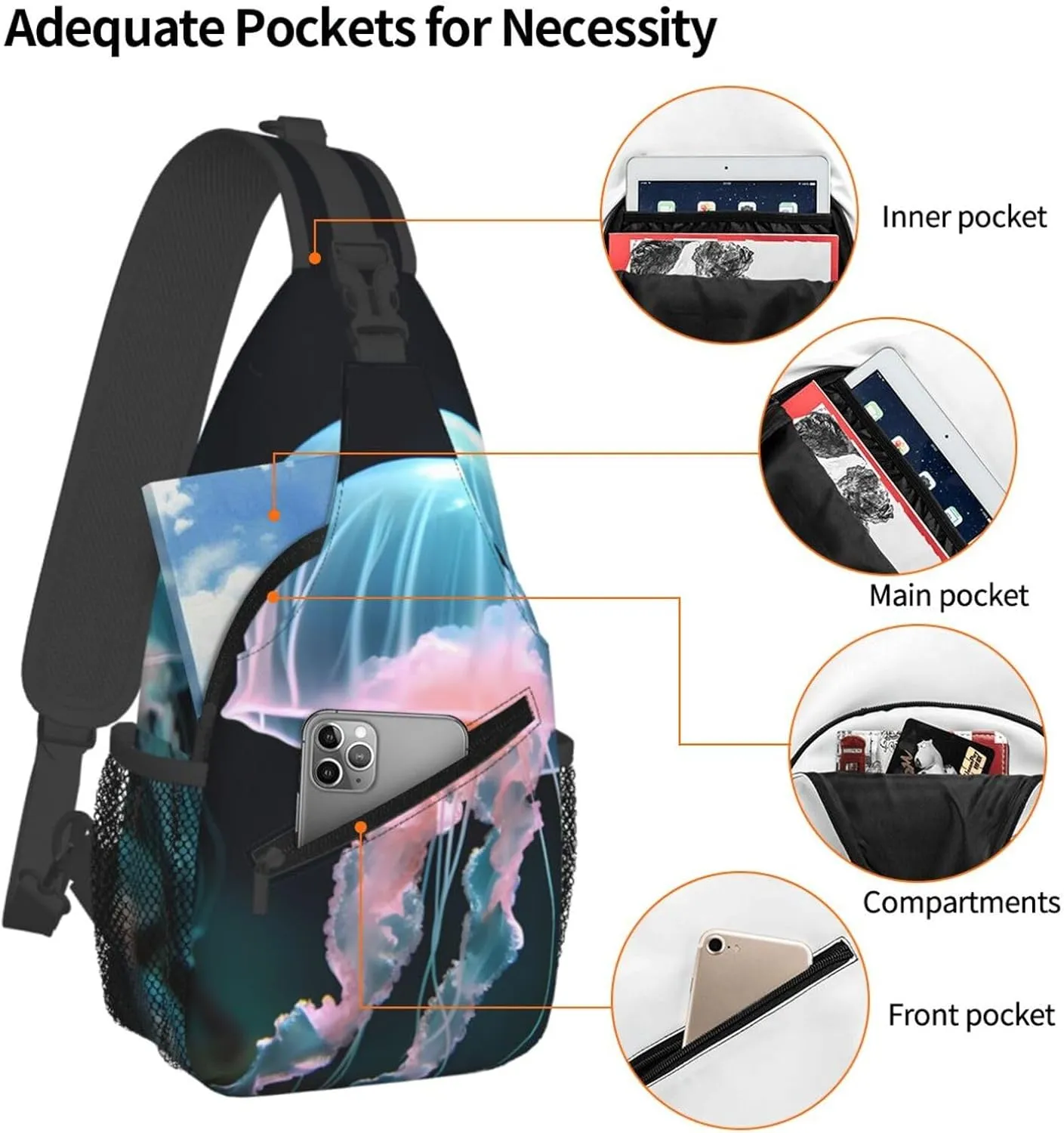 Beautiful Jellyfish Print Cross Chest Bag Diagonally Durable & Comfortable For Travel And Daily Use
