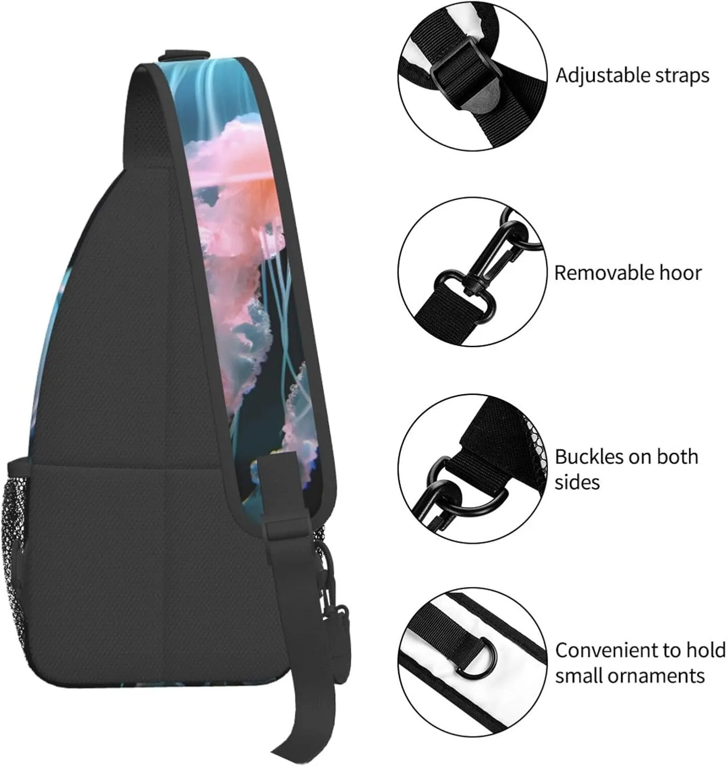 Beautiful Jellyfish Print Cross Chest Bag Diagonally Durable & Comfortable For Travel And Daily Use
