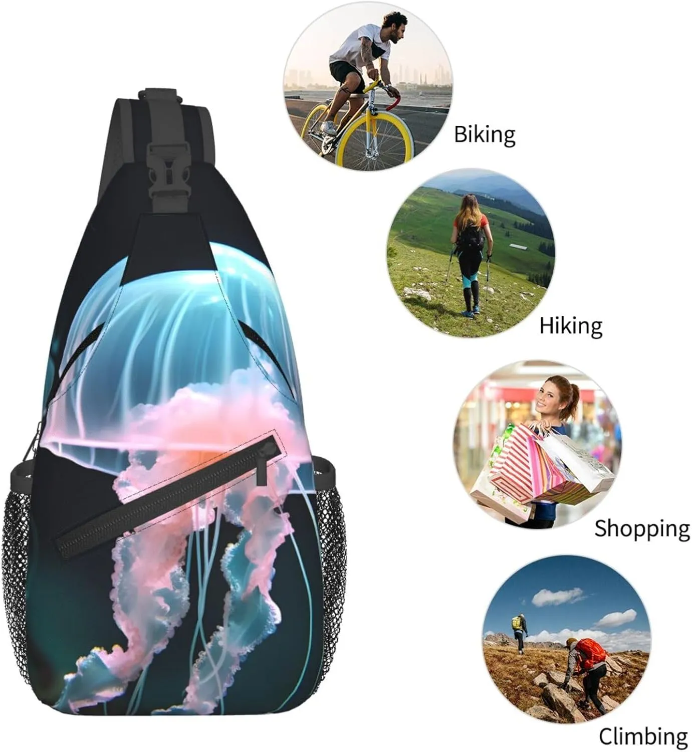 Beautiful Jellyfish Print Cross Chest Bag Diagonally Durable & Comfortable For Travel And Daily Use