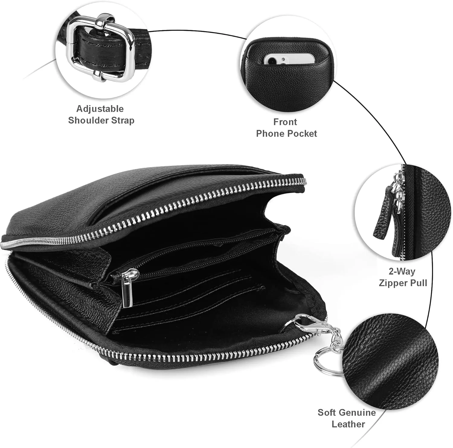 befen Genuine Leather Crossbody Cell Phone Purse for Women, Small Zip Around RFID Blocking Crossbody Wallet Bags