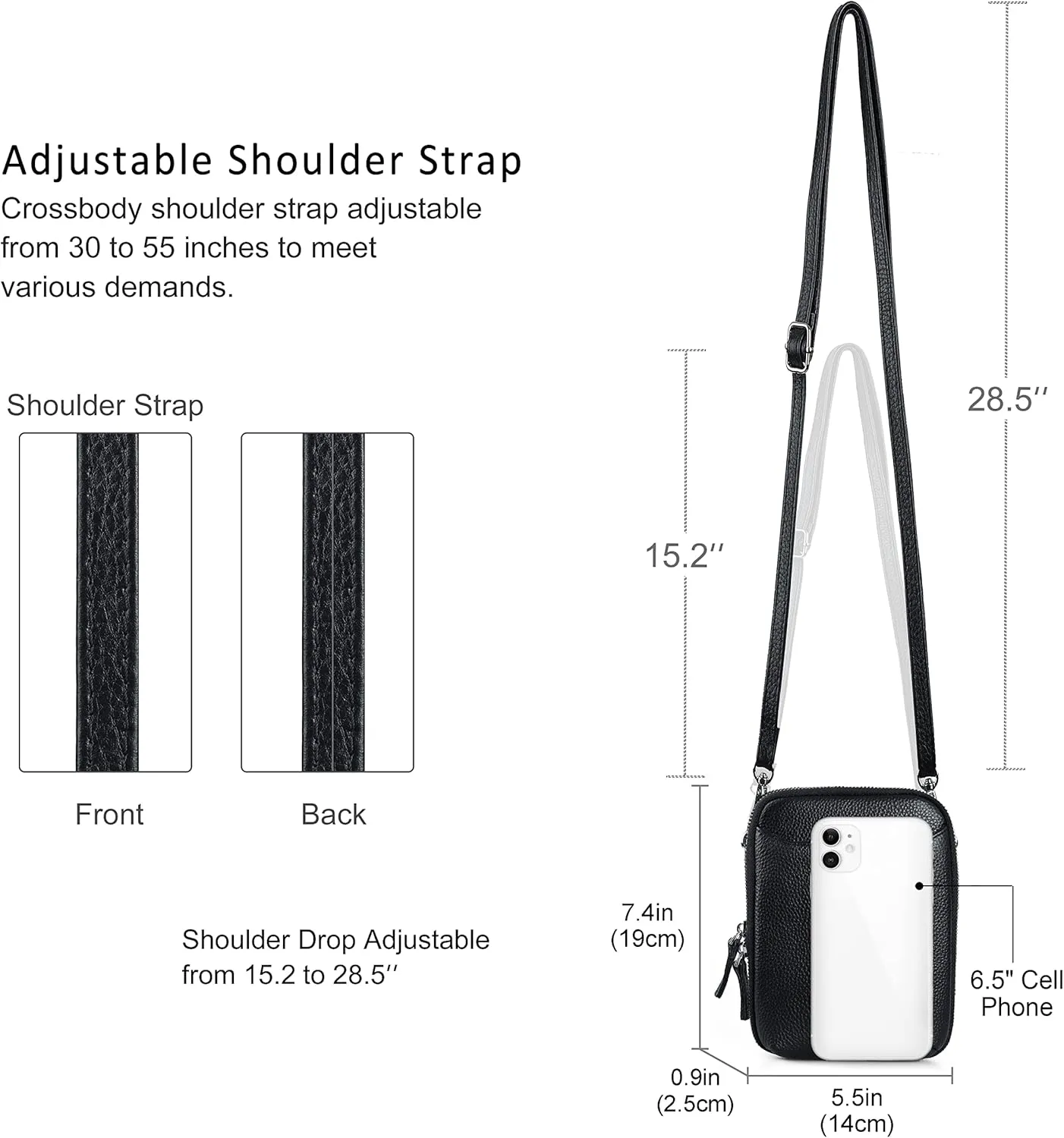 befen Genuine Leather Crossbody Cell Phone Purse for Women, Small Zip Around RFID Blocking Crossbody Wallet Bags