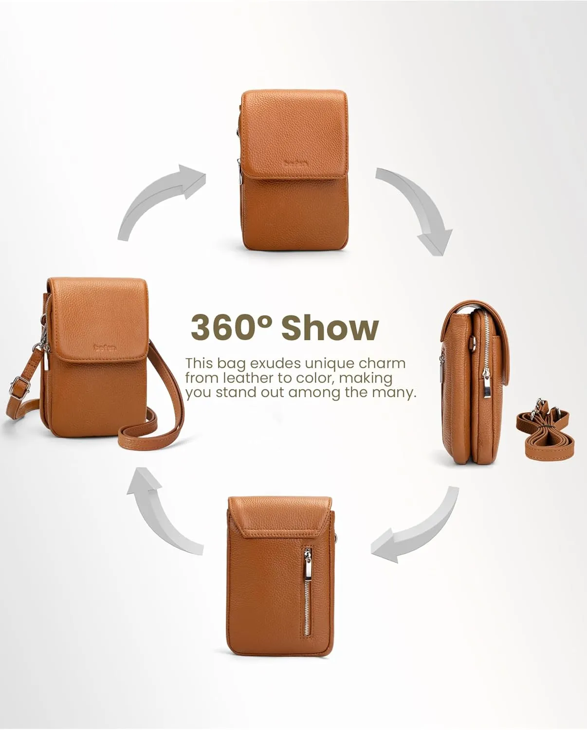 befen Genuine Leather Small Crossbody Bags for Women, Cell Phone Cross body Purse Bag with RFID Blocking Card Slots