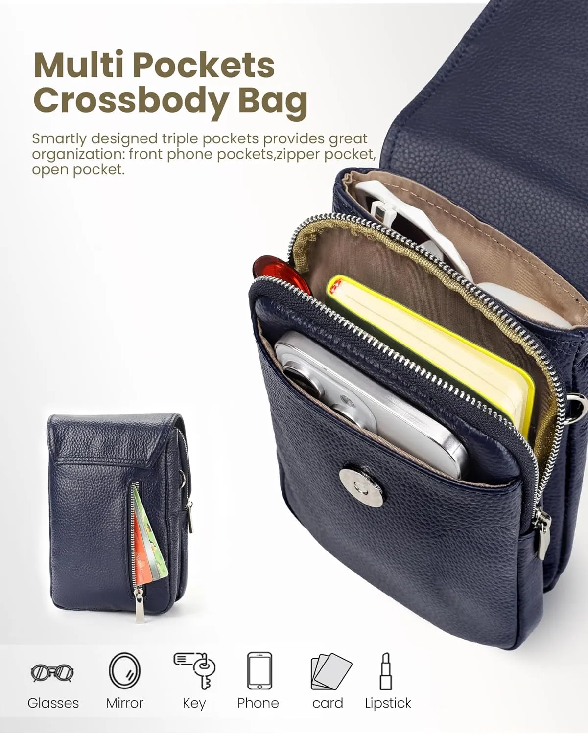 befen Genuine Leather Small Crossbody Bags for Women, Cell Phone Cross body Purse Bag with RFID Blocking Card Slots