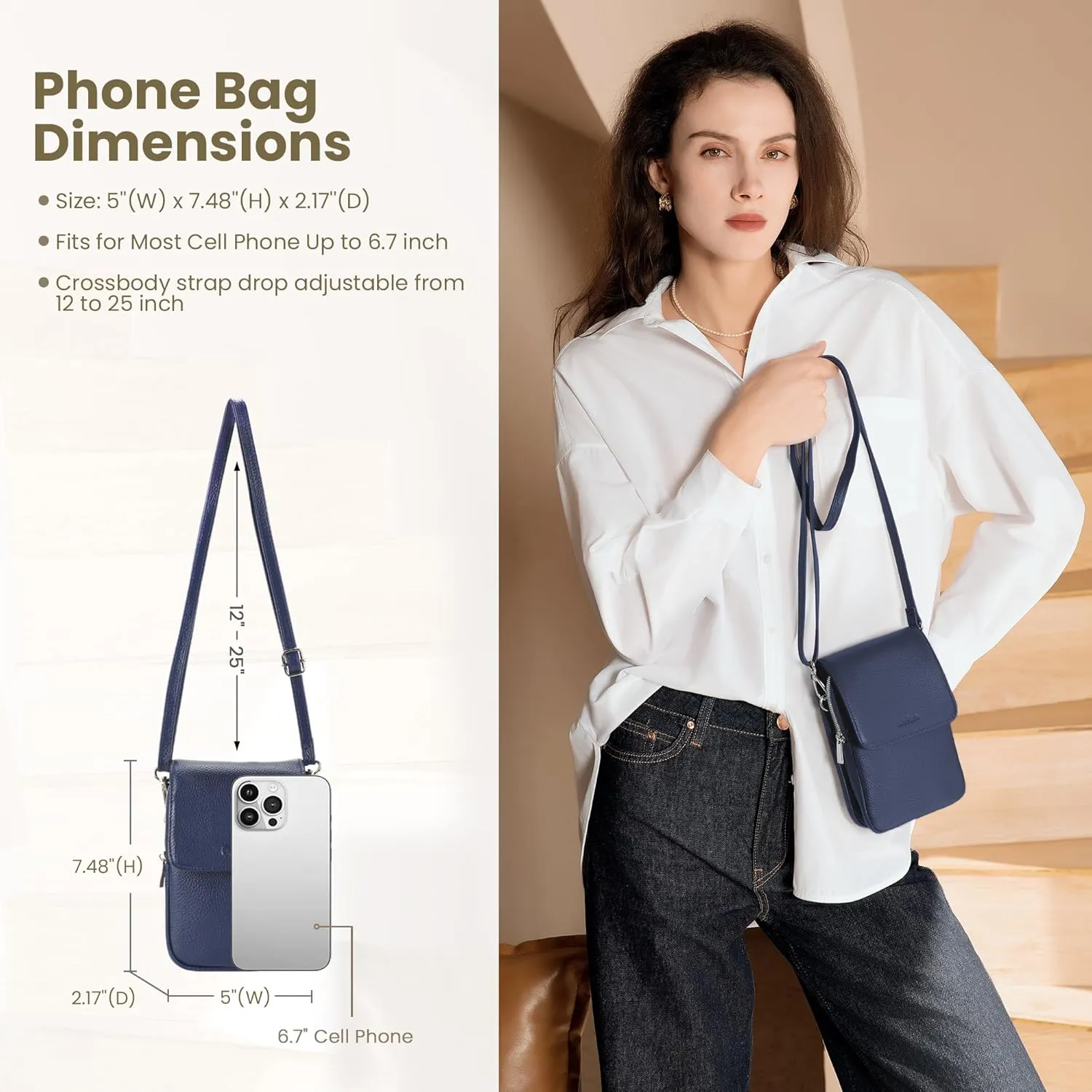 befen Genuine Leather Small Crossbody Bags for Women, Cell Phone Cross body Purse Bag with RFID Blocking Card Slots