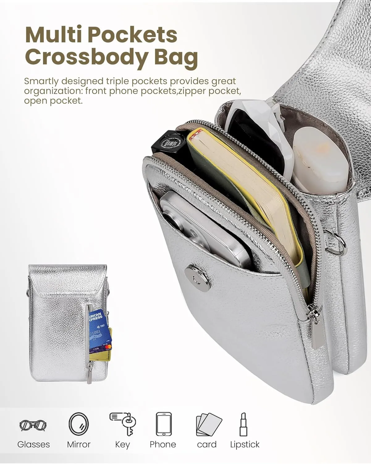 befen Genuine Leather Small Crossbody Bags for Women, Cell Phone Cross body Purse Bag with RFID Blocking Card Slots