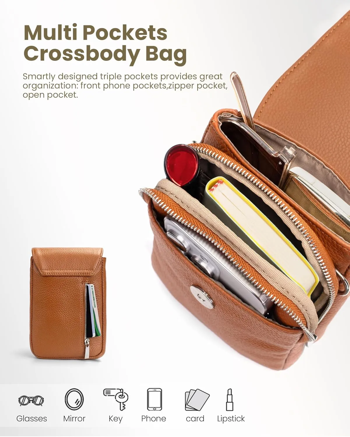 befen Genuine Leather Small Crossbody Bags for Women, Cell Phone Cross body Purse Bag with RFID Blocking Card Slots