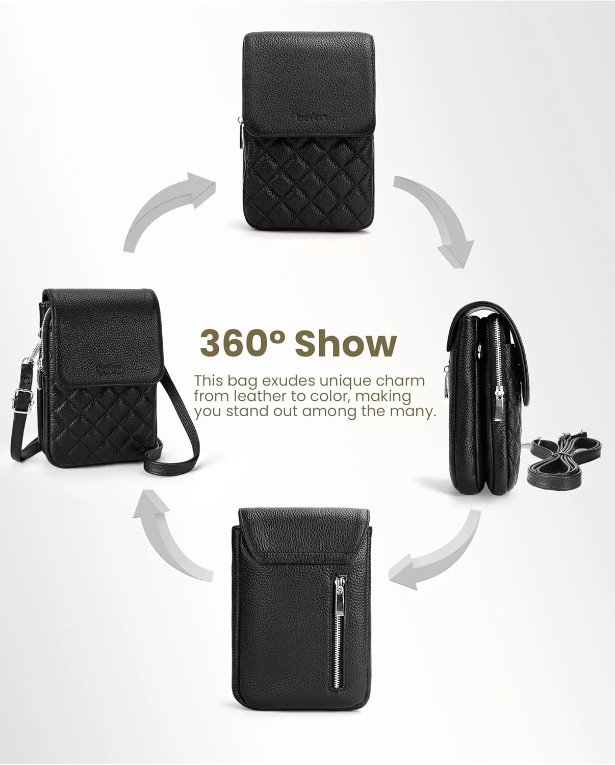 befen Genuine Leather Small Crossbody Bags for Women, Cell Phone Cross body Purse Bag with RFID Blocking Card Slots