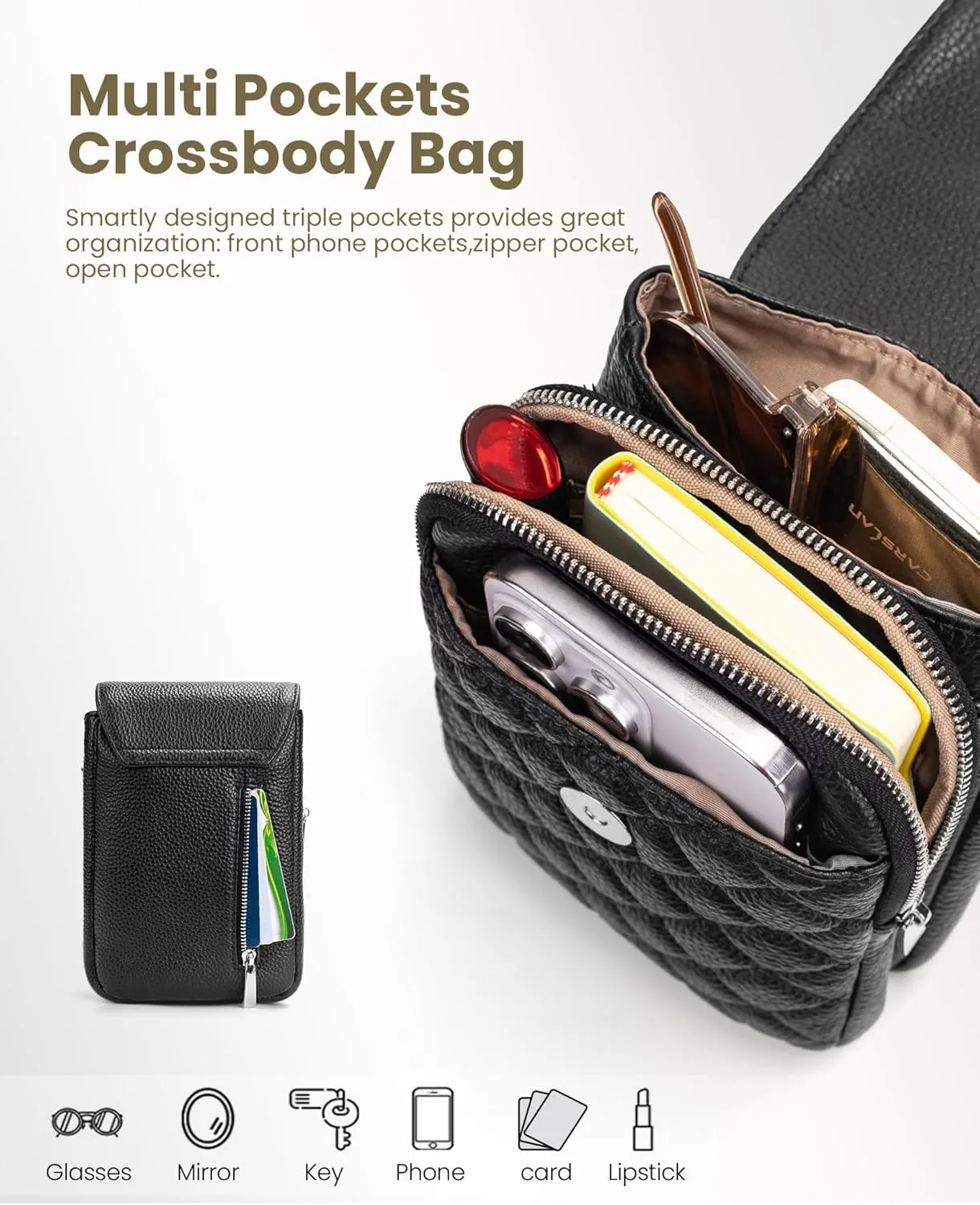 befen Genuine Leather Small Crossbody Bags for Women, Cell Phone Cross body Purse Bag with RFID Blocking Card Slots