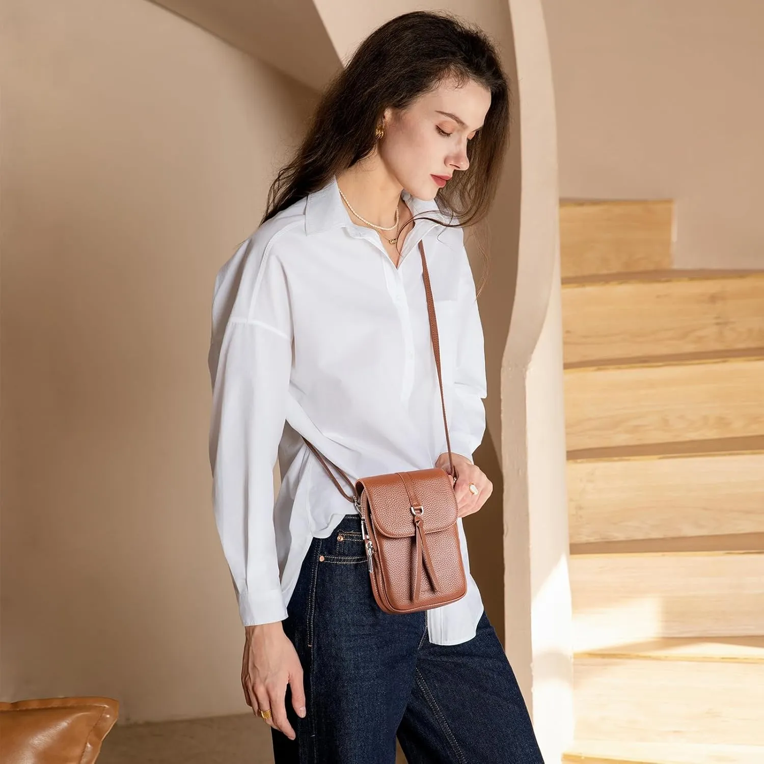 befen Genuine Leather Small Crossbody Bags for Women, Multi Pocket Cell Phone Crossbody Purse with RFID Blocking Card Slots