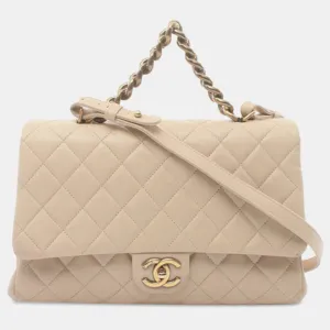 Beige Leather Large Paris Rome Trapezio Shoulder Bag