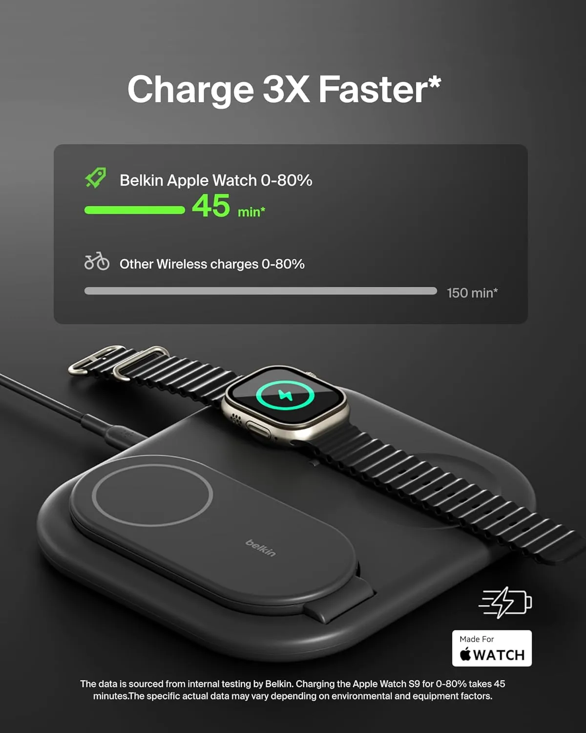 Belkin 3-in-1 MagSafe-Compatible iPhone Charger 15W, Foldable Magnetic Qi2-Certified Wireless Charging Station for iPhone 16, Apple Watch Series 10, AirPods 4, and More, w/Non-Slip Base & PSU - Black