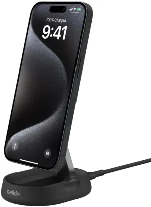 Belkin Convertible Magnetic Charging Stand 15W - MagSafe-Compatible Qi2-Certified Wireless Charging Station, iPhone Charger for Apple iPhone 16 Series, Airpods Pro, & More - Black (No PSU Included)
