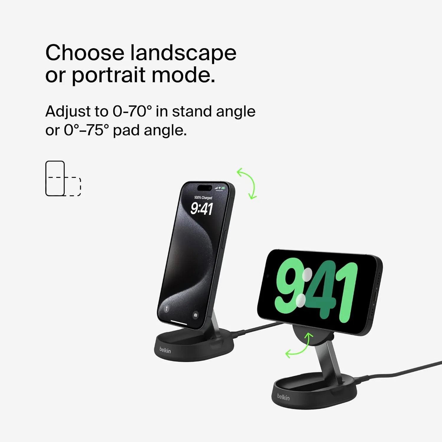 Belkin Convertible Magnetic Charging Stand 15W - MagSafe-Compatible Qi2-Certified Wireless Charging Station, iPhone Charger for Apple iPhone 16 Series, Airpods Pro, & More - Black (No PSU Included)