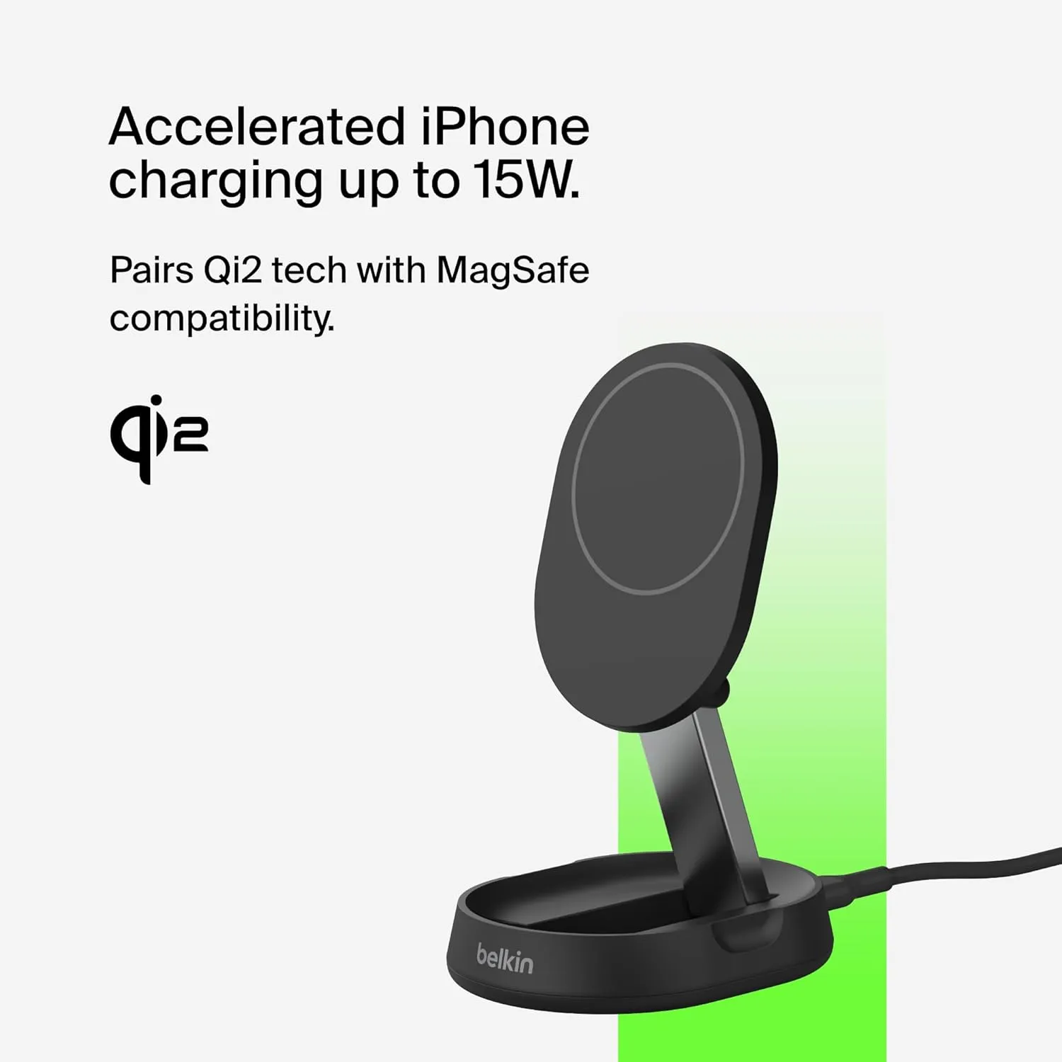 Belkin Convertible Magnetic Charging Stand 15W - MagSafe-Compatible Qi2-Certified Wireless Charging Station, iPhone Charger for Apple iPhone 16 Series, Airpods Pro, & More - Black (No PSU Included)