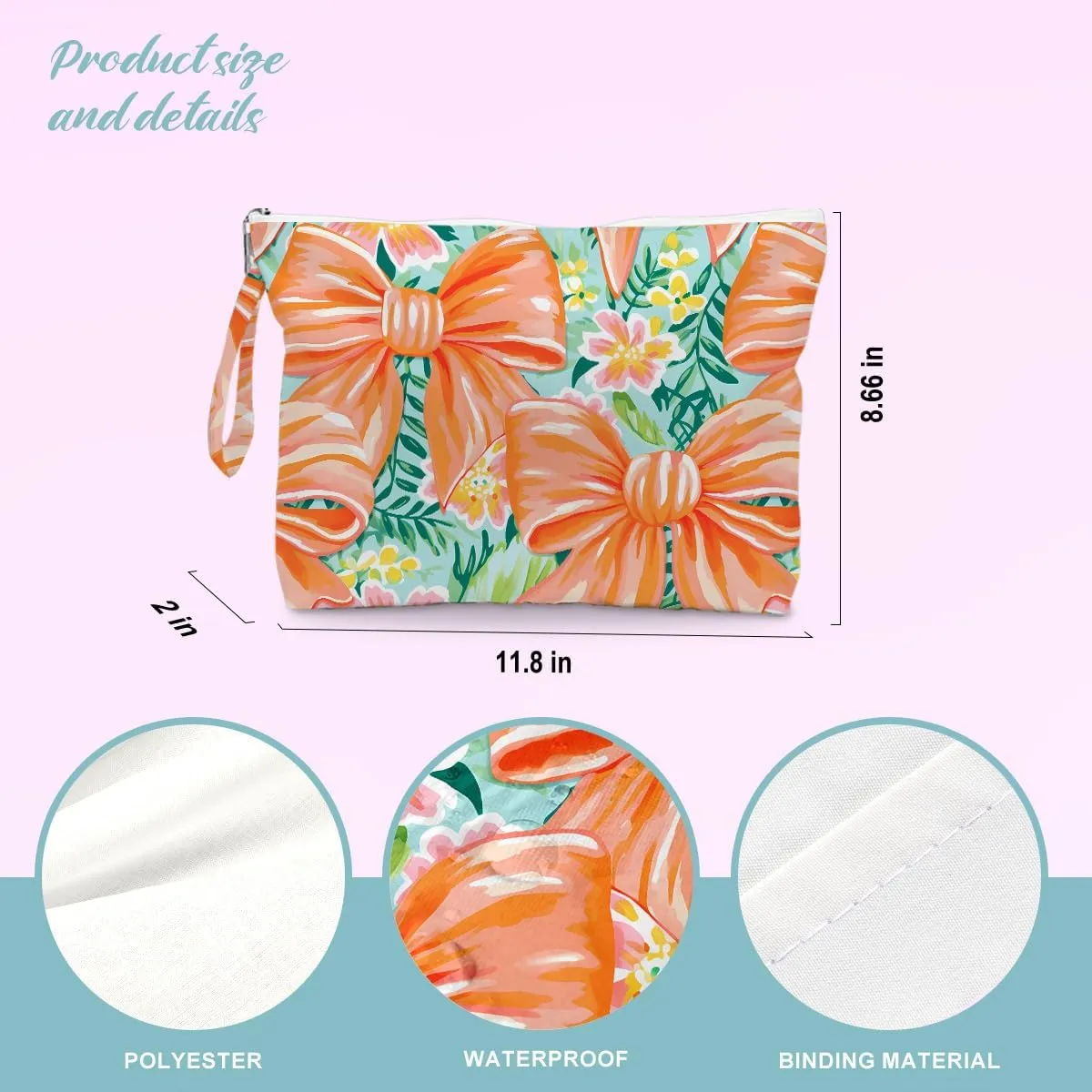 BELLOWDEER Beach Bags for Women, Beach Towel, Wet Bag Cosmetic Bag, Pool Waterproof Shoulder Tote Bags, Pocket Zipper Summer Travel Essentials, Gifts for Women Birthday - Orange Bow (3-Piece Set)