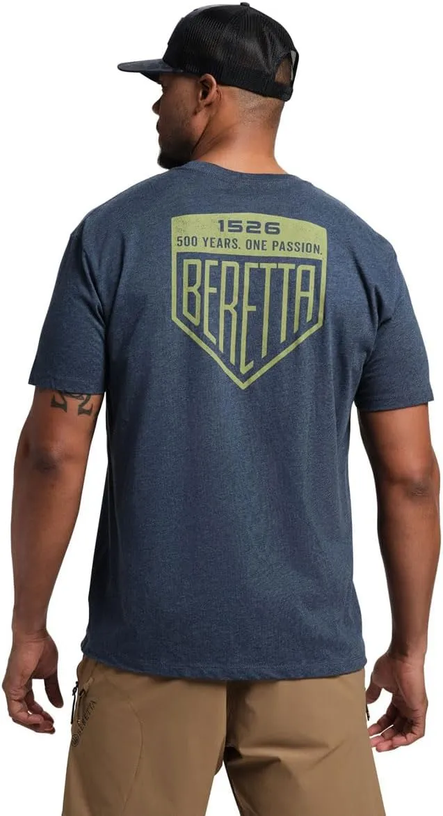 Beretta Men's Legacy Casual Durable Active Wear Ribbed Crew Neck Logo Print Double Needle Hems Short Sleeve T-Shirt