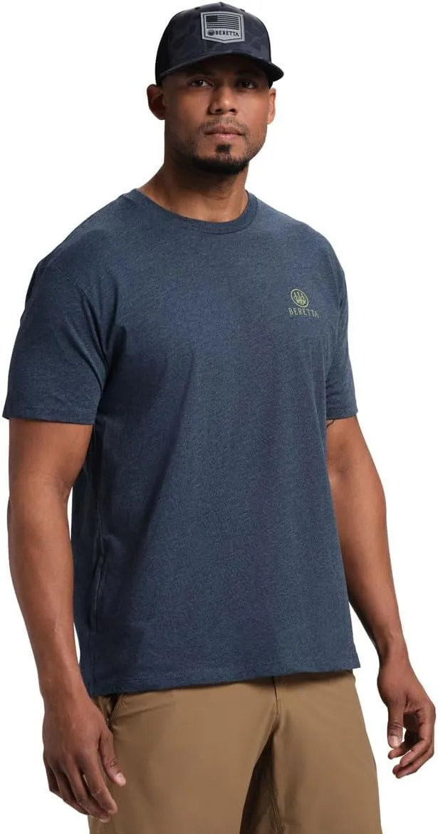 Beretta Men's Legacy Casual Durable Active Wear Ribbed Crew Neck Logo Print Double Needle Hems Short Sleeve T-Shirt