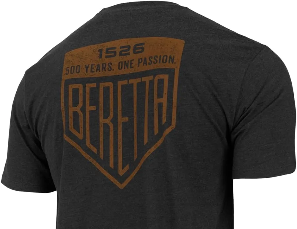 Beretta Men's Legacy Casual Durable Active Wear Ribbed Crew Neck Logo Print Double Needle Hems Short Sleeve T-Shirt