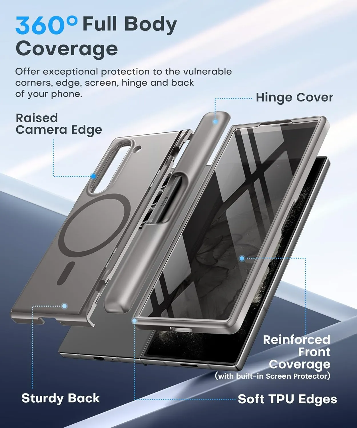 BERFY Magnetic for Samsung Galaxy Z Fold 6 Case with Privacy Screen Protector, [Compatible with MagSafe][Anti Spy]Built-in S Pen Holder & Kickstand, Full-Body Shockproof Phone Case for Z Fold 6, Grey