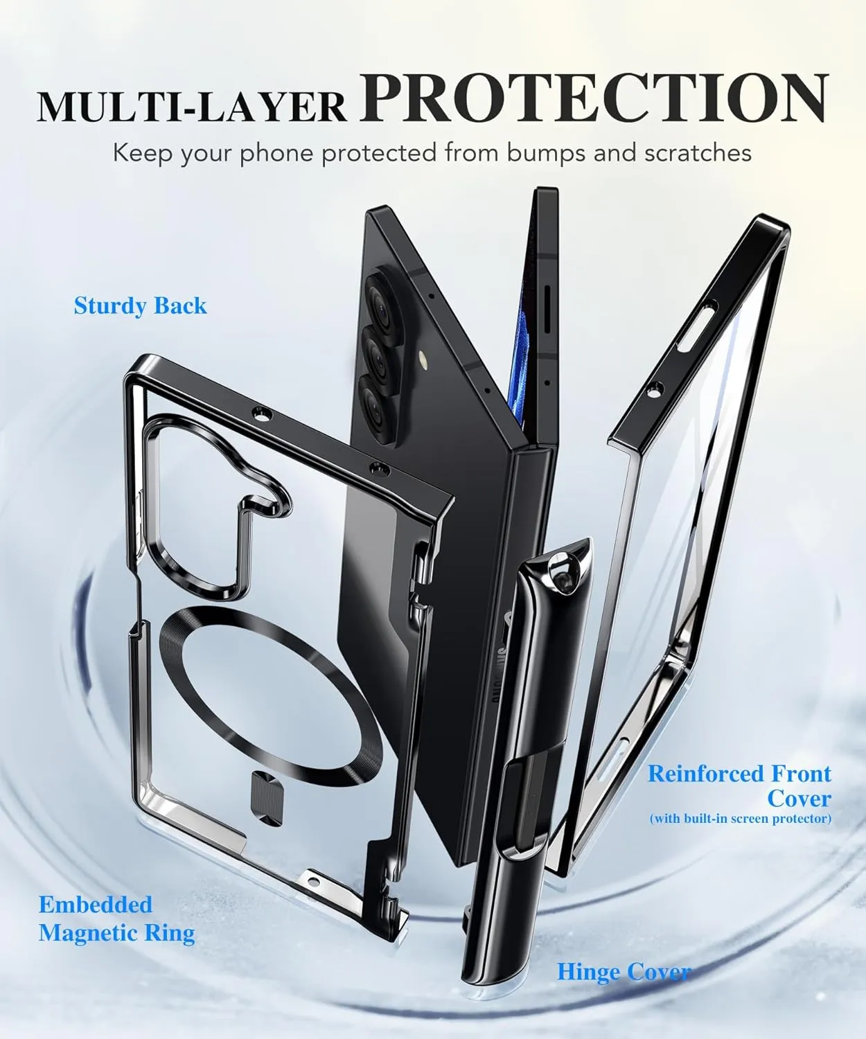 BERFY Upgraded Magnetic for Z Fold 6 Case with S Pen Holder, Compatible with Magsafe,[Built-in Screen Protector & Hinge Protection] Full-Body Plating Slim Phone Case for Samsung Galaxy Z Fold 6, Black